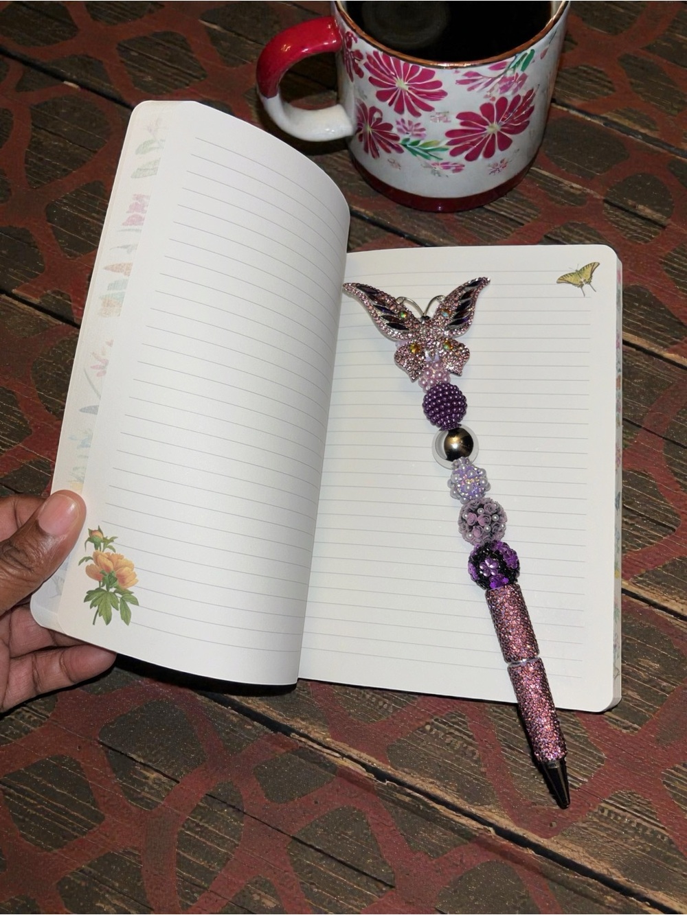 Handcrafted Purple Beaded Rhinestone Butterfly Pen & NWT nature JOURNAL - Picture 4 of 5